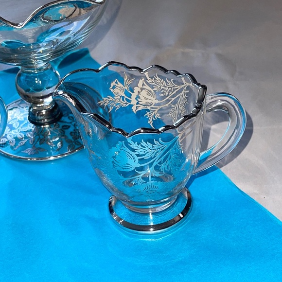 VTG Glass Sugar Bowl Footed with Etched With Silver Trim And Flowers, set of 3 - Picture 6 of 6
